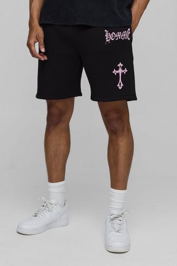 Relaxed Homme Cross Mid Length Shorts black