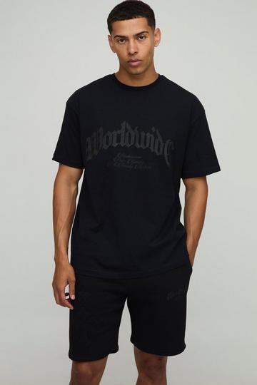 Oversized Cross Applique T-Shirt & Short Set black