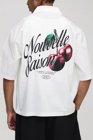 Oversized Boxy Revere Cherry Print Shirt ecru