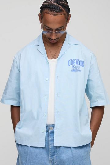 Oversized Boxy Revere Tomato Print Shirt light blue