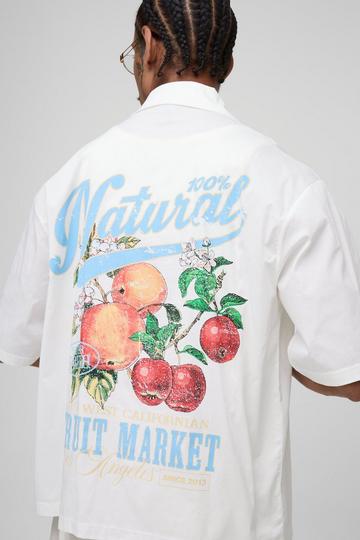 Oversized Boxy Revere Fruit Market Print Shirt ecru