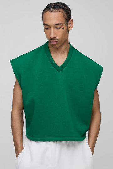 Oversized Boxy Cropped V Neck Sweatshirt Vest forest