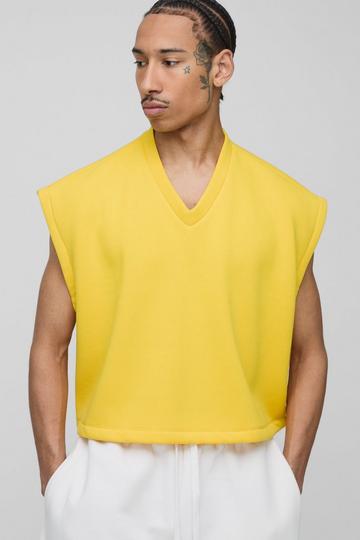 Mustard Yellow Oversized Boxy Cropped V Neck Sweatshirt Vest