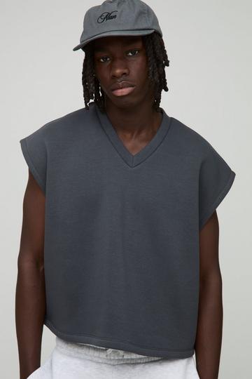 Oversized Kort Boxy Trui Met V-Hals charcoal