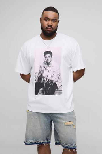 Plus Oversized Elvis Presley License Overdye Print T-Shirt white