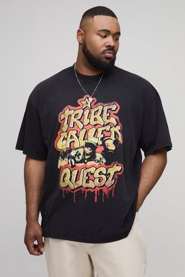 Plus Oversized A Tribe Called Quest License Acid Wash Print T-Shirt acid wash black