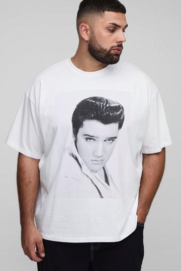 Plus Oversized Elvis Presley License Print T-Shirt white