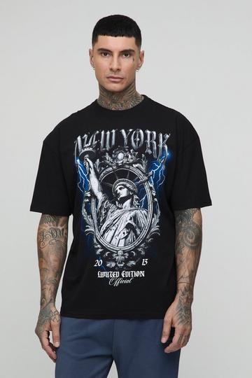 Tall Oversized Large Scale New York Renaissance Print T-Shirt black