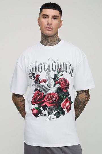 Tall Oversized Large Scale World Wide Floral Print T-Shirt white