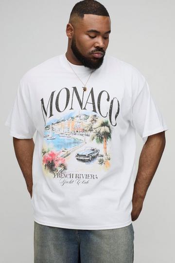 Plus Oversized Extended Neck Monaco Landscape Print T-Shirt white
