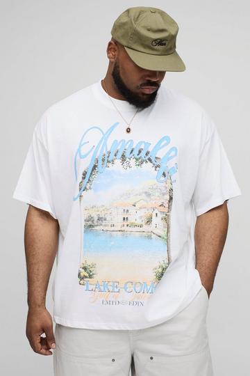 Plus Oversized Extended Neck Amalfi Landscape Print T-Shirt white