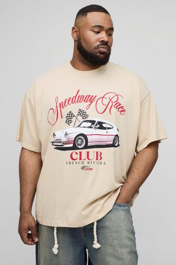 Plus Oversized Vintage Car Print T-Shirt sand