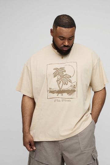 Plus Oversized Palm Paradise Print T-Shirt sand