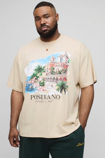 Plus Oversized Amalfi Coast Location Print T-Shirt sand