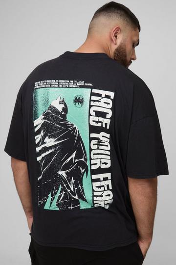 Plus Oversized Batman Acid Wash Print T-Shirt acid wash black