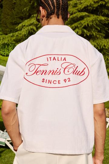 Oversized Boxy Tennis Club Printed Canvas Shirt white