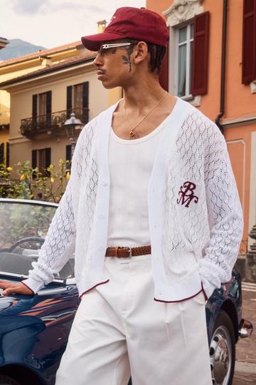 Stone Beige BM Boxy Pointelle Knitted Cardigan