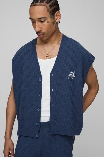 BM Regular Fit Embroidered Crosshatch Knitted Vest navy