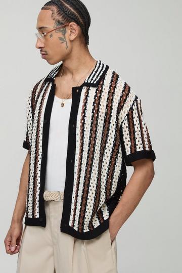 Oversized Gebreid Gestreept Boxy Overhemd chocolate
