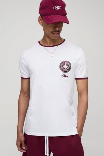 Slim Fit Man Embroidered Ringer T-Shirt burgundy