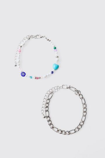 2 Pack Silver Charm Bracelet Set silver