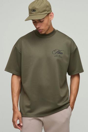 Oversized Extended Neck Man Scuba T-Shirt khaki
