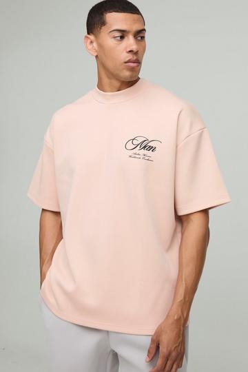 Oversized Extended Neck Man Scuba T-Shirt stone