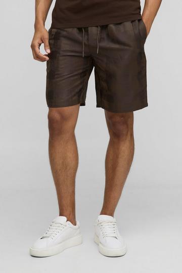 Elasticated Waist Relaxed Fit Satin Textured Shorts brown