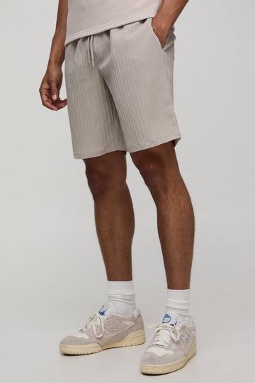 Elasticated Waist Relaxed Fit Textured Stripe Shorts beige