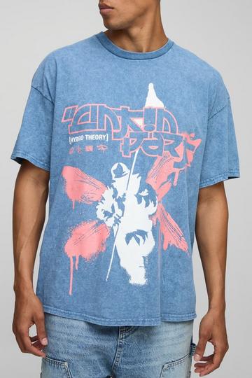 Blue Oversized LinkIn Park Acid Wash License T-Shirt blue
