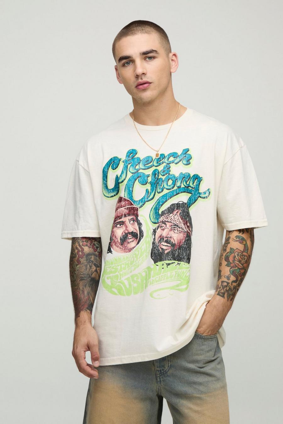 Ecru Oversized Cheech & Chong License T-Shirt | boohoo USA Ecru Oversized Cheech & Chong License T-Shirt | boohoo USA