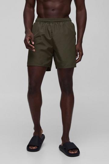 Regular fit Mid length Plain Swim Shorts khaki