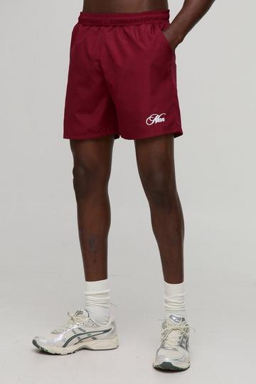 Branded Regular fit Mid length Embroidered Swim Shorts burgundy