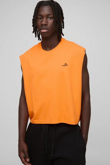 Oversized Geborduurde Gekrompen Boxy B Signature Tank Top orange