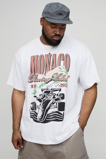 Plus Oversized Monaco Racing Car Print T-Shirt white