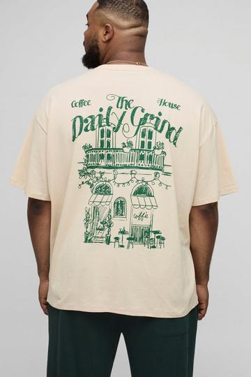 Plus Oversized Coffee House Print T-Shirt sand