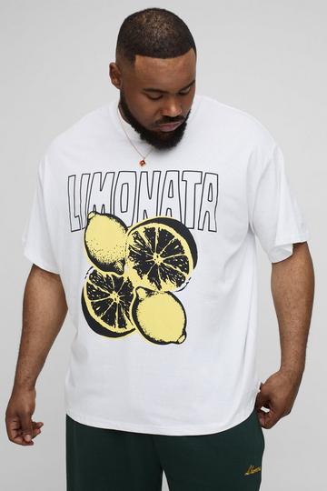 Plus Oversized Extended Neck Lemons Print T-Shirt white