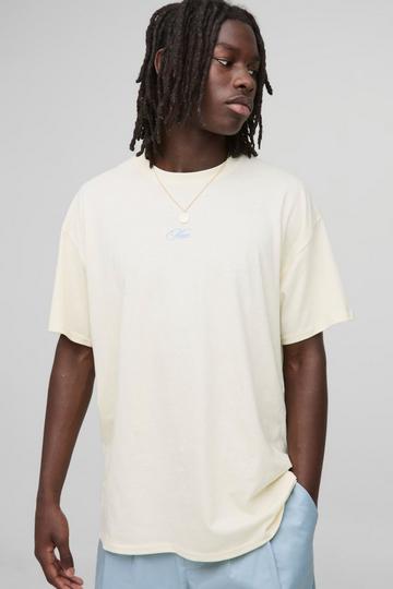 Ecru Oversized Embroidered MAN T-Shirt ecru