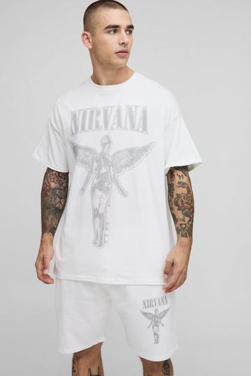 Oversized Gelicenseerd Nirvana Stone T-Shirt En Shorts Set white