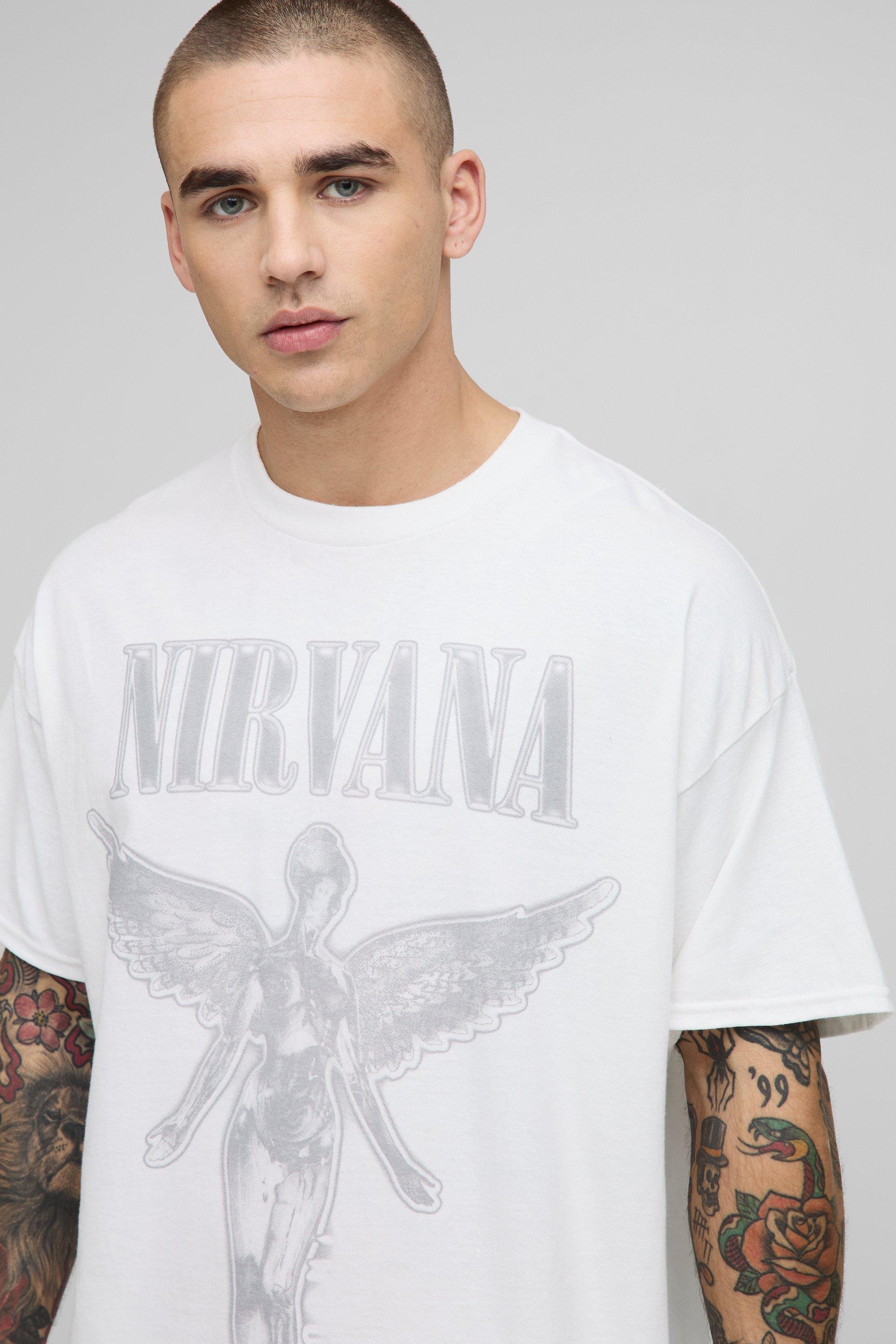 送料無料★boohoo/ニルヴァーナ ホワイト ライセンス Tシャツ White Oversized Nirvana License T-Shirt & Short Set | boohoo USA