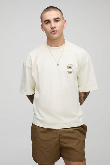 Oversized Palm Tree Embroidered T-Shirt ecru
