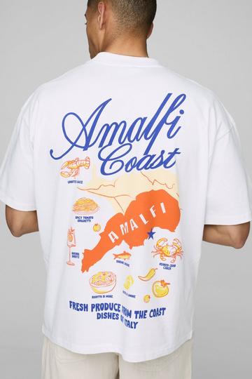 White White Oversized Extended Neck Amalfi Coast Map T-Shirt