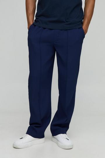 Navy Elasticated Waist Relaxed Fit Pleated Trouser