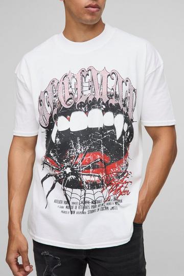 White Oversized Extended Neck Ofcl Man Rhinestone Spider T-Shirt white