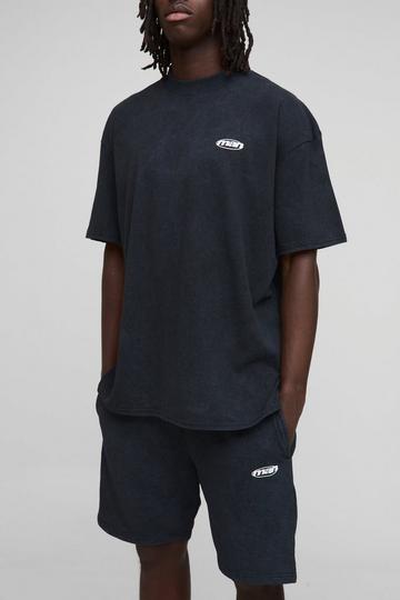 Oversized Gebleekt Man T-Shirt Met Brede Nek En Shorts Set grey