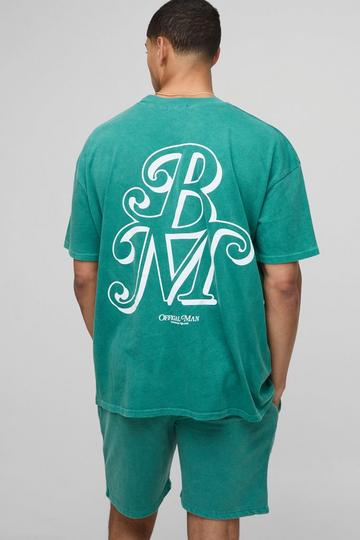 Oversized BM Washed T-Shirt And Short Set green