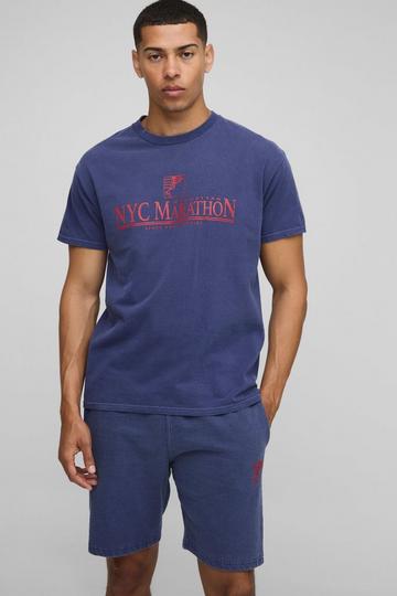 Oversized Washed Marathon T-Shirt And Short Set navy