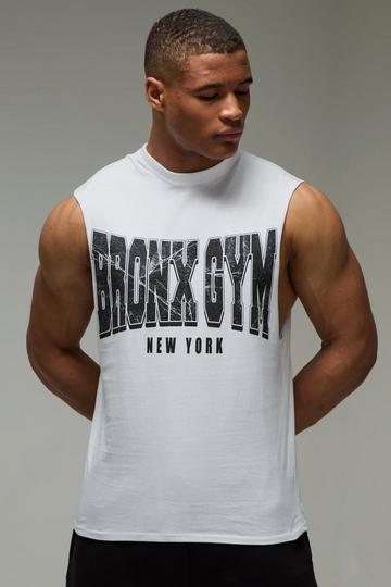 Man Active Bronx Fitness Tank Top Met Grote Armgaten white