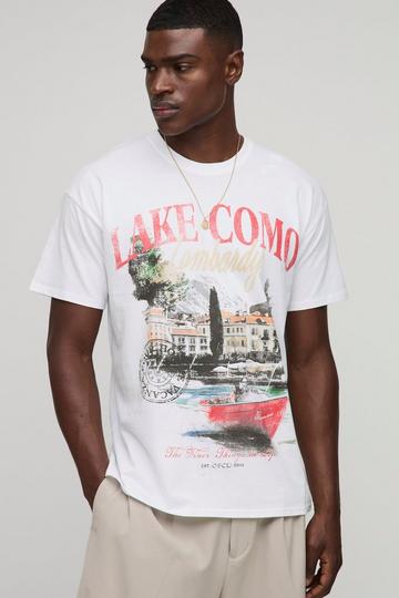 T-shirt oversize blanc à imprimé lac de Côme white