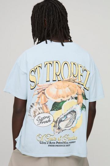 Blue Oversized St Tropez Oyster Washed Printed T-Shirt blue